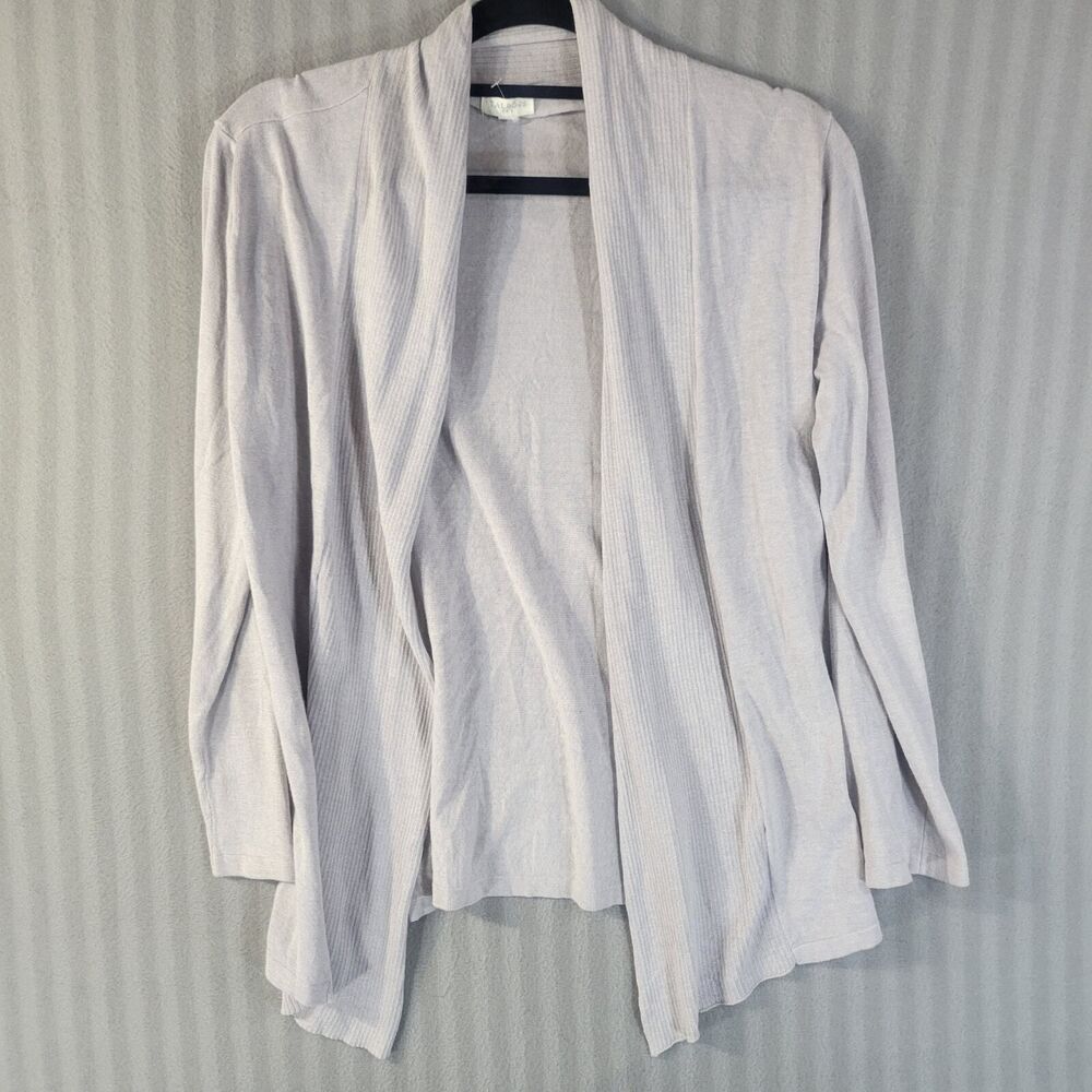 Talbots Cardigan Sweater Size XL Gray Shawl Collar Open Front Long Sleeves Knit